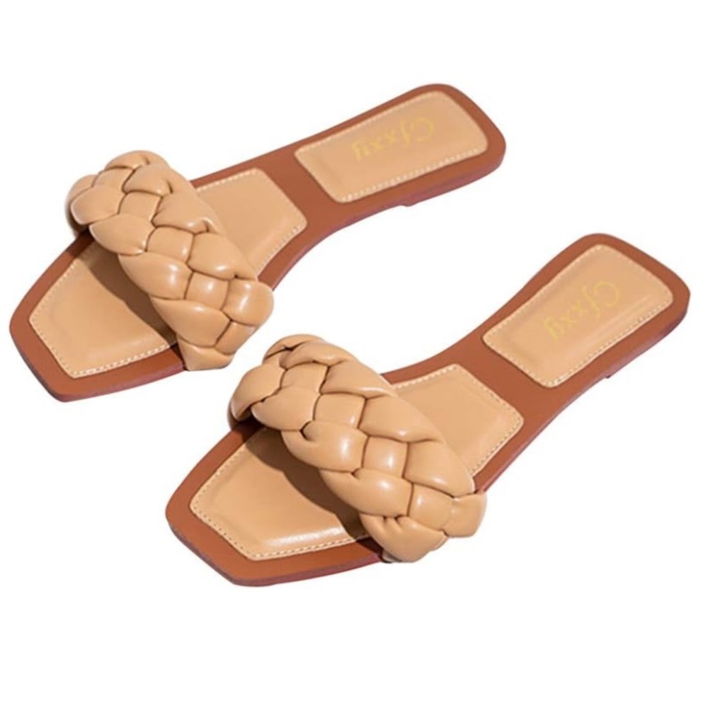 Braided Open Toe Flat Slip-On Braided Sandals, NEW